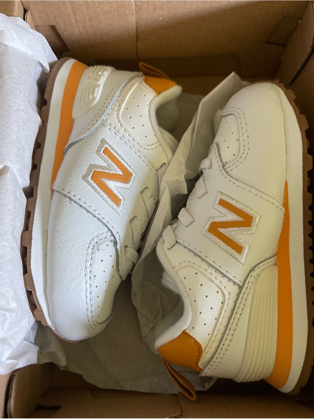 New Balance Kids White and Orange Classic Trainer